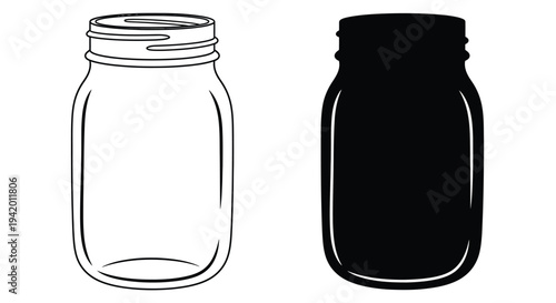 Two mason jars one outlined and one a dark shape silhouette