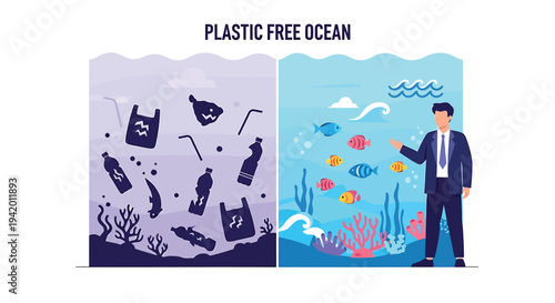 Plastic Free Ocean Concept Vector Illustration