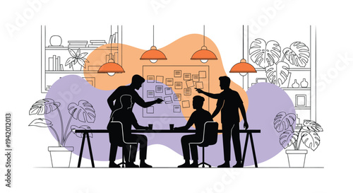 Vector illustration of office workers collaborating at a desk