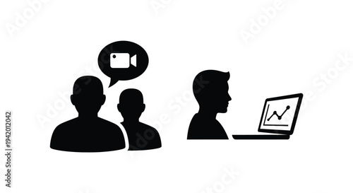 People attending a virtual meeting with a presenter black silhouette