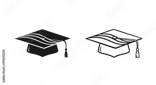 Two graduation caps in differing styles a striking silhouette