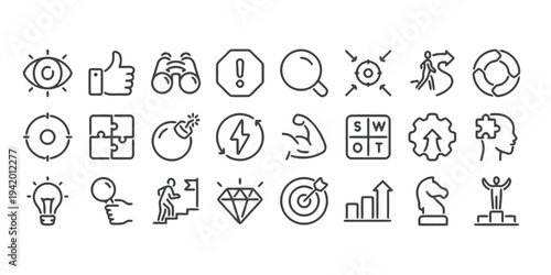 Business and success icons for strategy and motivation concepts