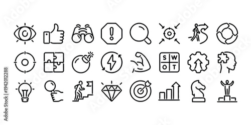 Business and success icons symbolizing strategy, goals and achievement