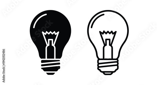 Two lightbulbs one solid and one outlined graphic design silhouette