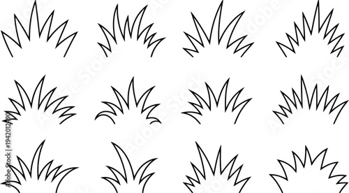 A large assortment of uniform spiky outlined grass tufts on a clean white background
