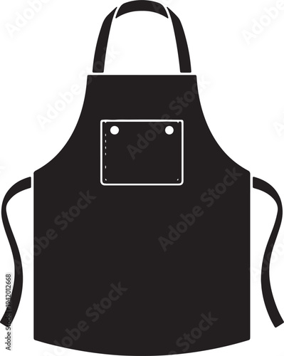 Black apron with front pocket and adjustable neck strap also transparent background kitchen cooking chef