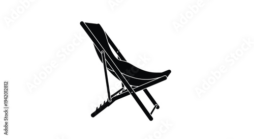 Black folding beach chair against a white background silhouette