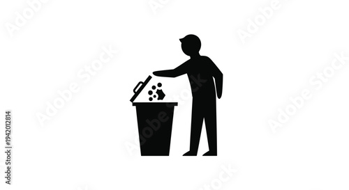 Person discarding trash into a bin a stark black silhouette