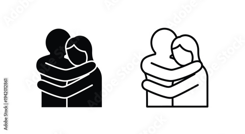 Two depictions of a couple embracing in a minimalist silhouette