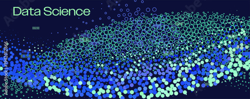 Colorful vector wave of gradient particles with numbers on dark background. Conceptual vector illustration for abstract data and particle visualization themes.