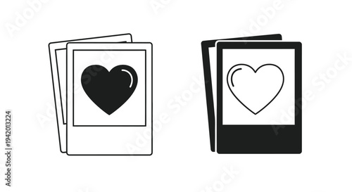 Two instant photos displaying hearts one dark and one light silhouette