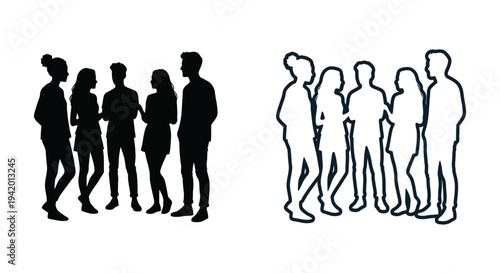 Group of people interacting a modern stylistic silhouette