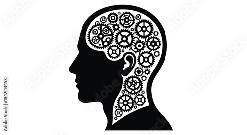 Human head filled with gears a conceptual mind illustration silhouette