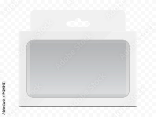 Package Cardboard Box with Transparent Window and Hanging Retail Display Card – Blister Packaging Mockup Vector Isolated
