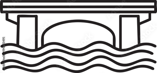 A black line drawing of a bridge over wavy water