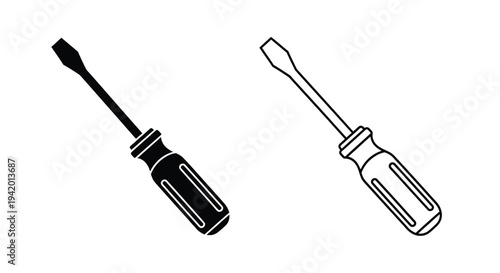 Two screwdrivers depicted in a stark black and white silhouette