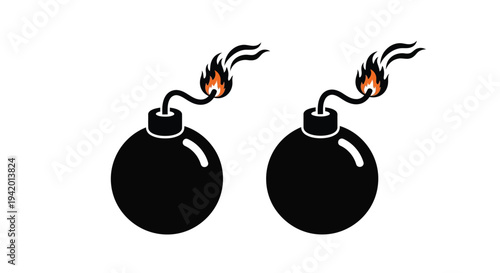 Two black bombs with lit fuses a dangerous graphic silhouette