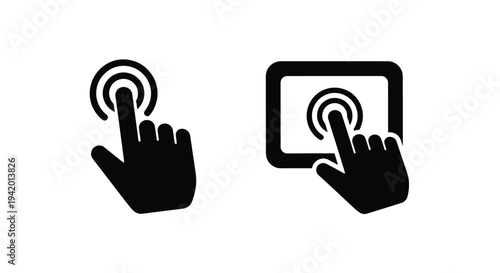 Hand touching screen icons depicting digital interaction silhouette