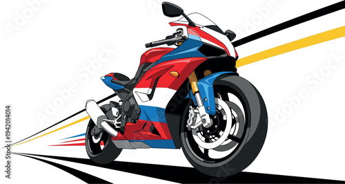 A powerful and vibrant sport motorcycle, meticulously illustrated in bold red, white, and blue, epitomizes speed, modern design, and thrilling road adventure.