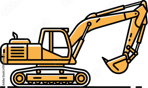 This robust yellow excavator, an essential piece of heavy construction equipment, is ready for serious earthmoving, digging, and large-scale demolition projects.