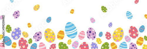 Happy Easter Banner with Colorful Decorative Eggs. Easter Day Vector Illustration of Colorful Eggs on Transparent Background.