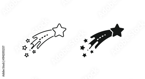 Two shooting star icons one outlined and one solid a black silhouette