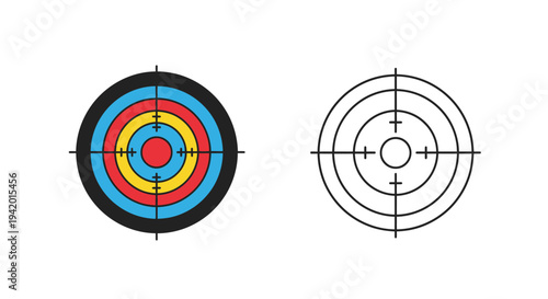 Target practice with colorful bullseye and outlined version silhouette
