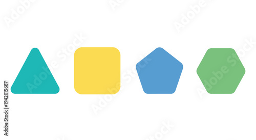 Colorful geometric shapes arranged in a linear composition silhouette