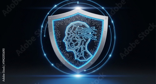 Digital Security Shield with Brain and Circuit Design.