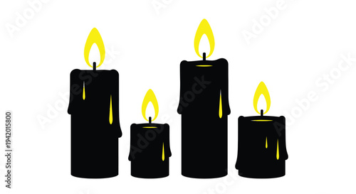 Three burning candles displayed against a white background silhouette