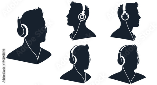 Multiple profiles of men listening to music a striking silhouette