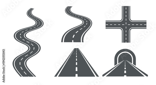 Various road layouts and junctions presented as a black silhouette