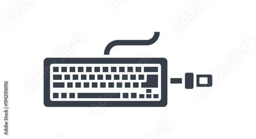 Simple depiction of a computer keyboard with a usb connection silhouette