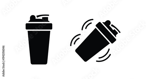 Two black protein shakers depicted in a minimalist silhouette