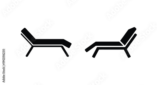 Two modern lounge chairs depicted in a stark black silhouette