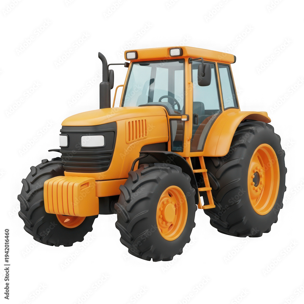 Obraz premium A powerful orange tractor with large tires parked on a png background