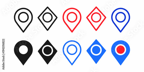 Collection of colorful location pin icons in various styles
