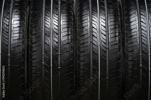New summer car tires on a rack