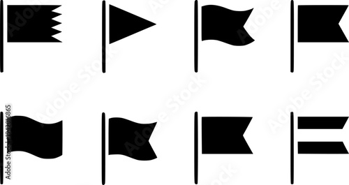 Collection of black silhouette flag with various shapes and styles white symbol