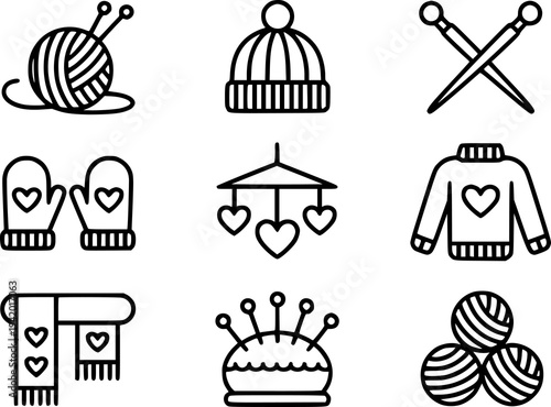 Collection of Knitting and Sewing with Hearts and Winter Clothing craft hobby