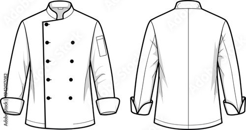 Chef coat front and back view chef jacket uniform white coat
