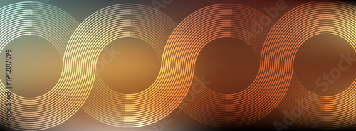 abstract vector glow background with intertwined concentric circular line pattern flow over soft brown, gold, green gradient. modern composition.