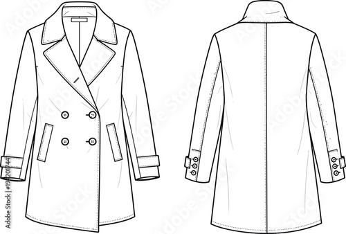 Double Breasted Pea Coat Front And Back View front view