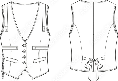 Line of a vest with buttons and bow tie back waistcoat