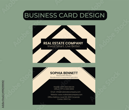 Business Card Design Template for Real Estate Company, Black accent