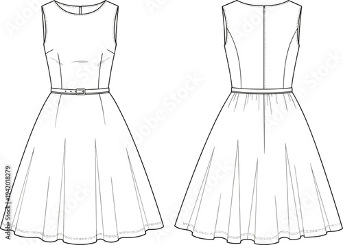 Line of a white sleeveless dress with belt line fashion clothing