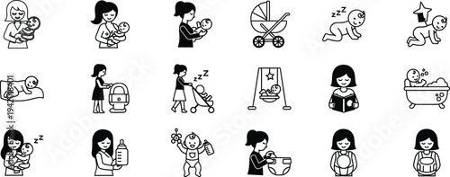 Heartwarming mothers day illustrations featuring family love and care