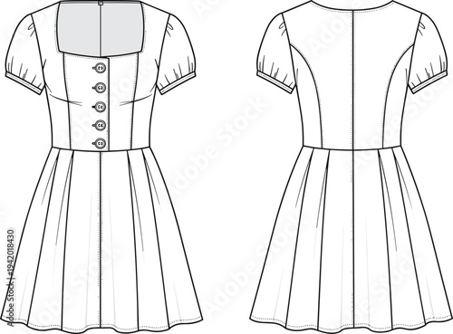 Line of back views of a short sleeved A-line dress short sleeves line fashion garment clothing