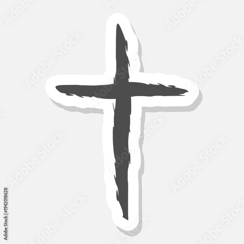 Christian cross hand drawn icon sticker isolated on gray background