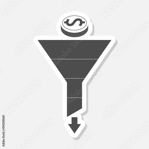 Sales lead funnel flat icon sticker isolated on gray background